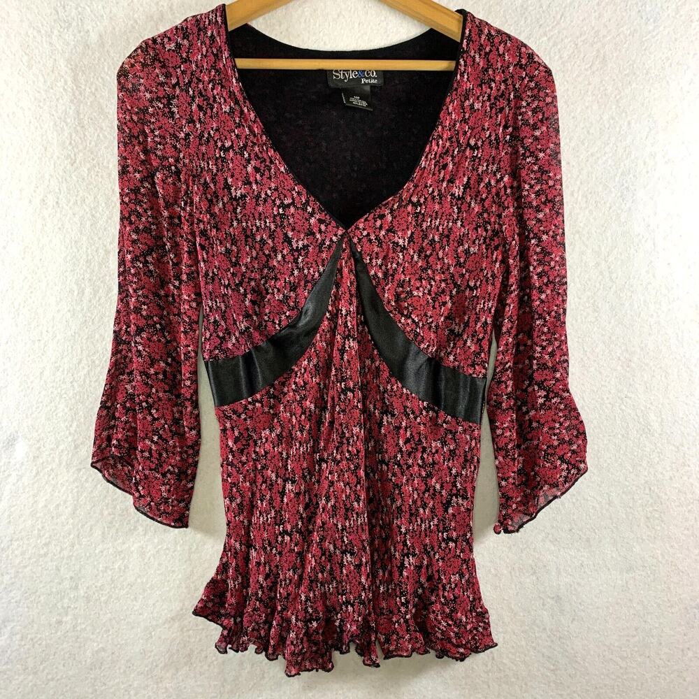 Womens Sheer Chiffon Babydoll Top Ditsy Floral Y2K Fairy Grunge Dark Romantic